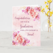 Roze Bloemen Vriend Gefeliciteerd Afstuderen Kaart (Gele Bloem)