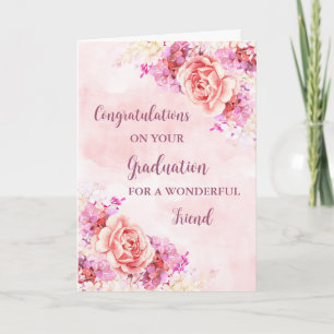 Roze Bloemen Vriend Gefeliciteerd Afstuderen Kaart
