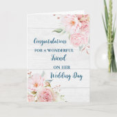 Roze Bloemen Vriend Trouwdag Gefeliciteerd Kaart (Voorkant)