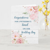 Roze Bloemen Vriend Trouwdag Gefeliciteerd Kaart (Gele Bloem)