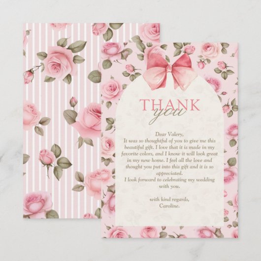   Roze Bloemen Vrijgezellenfeest Bedankkaart (Voorkant / Achterkant)