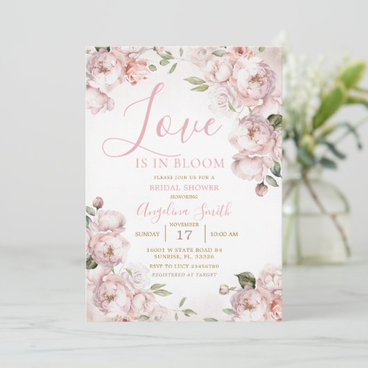 Roze Bloemen Vrijgezellenfeest Bridal Brunch Invit Kaart (Staand voorkant)