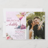 Roze Bloemen Vrijgezellenfeest Brunch en Bubbly Fo Kaart (Voorkant)