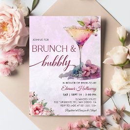 Roze Bloemen Vrijgezellenfeest Brunch en Bubbly Kaart