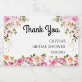 Roze Bloemen Vrijgezellenfeest Dank u voor Sparkli Sparkling Wijnetiket (Enkel label)