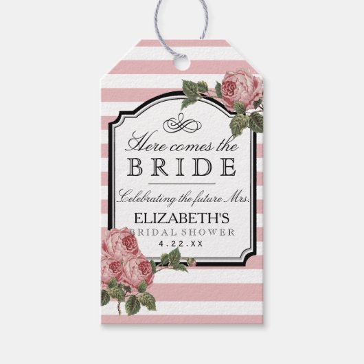 Roze Bloemen Vrijgezellenfeest Gast Favor Cadeaulabel (Voorkant)