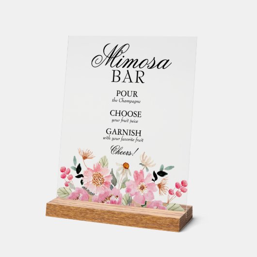 Roze Bloemen Vrijgezellenfeest Mimosa Bar Acryl Bord (Hoek)