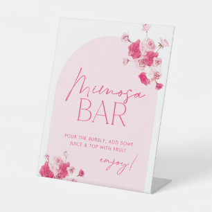 Roze Bloemen Vrijgezellenfeest Mimosa Bar Teken Reclamebord Met Voetstuk