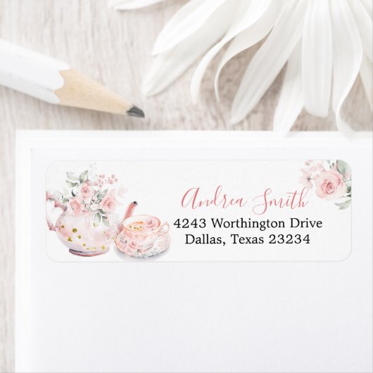 Roze Bloemen Vrijgezellenfeest Tea Party Adreslabe Etiket (Insitu)