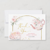 Roze Bloemen Vrijgezellenfeest Tea Party Bedankkaart (Voorkant)