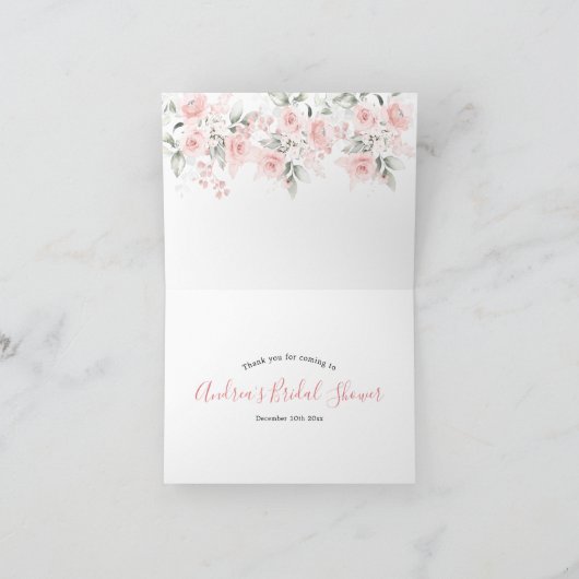 Roze Bloemen Vrijgezellenfeest Tea Party Bedankkaart (Binnen)