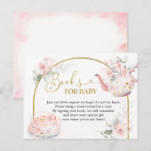 Roze Bloemen Vrijgezellenfeest Tea Party Boeken vo Uitnodiging Briefkaart (Voorkant / Achterkant)