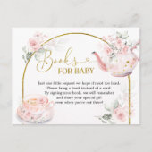 Roze Bloemen Vrijgezellenfeest Tea Party Boeken vo Uitnodiging Briefkaart (Voorkant)