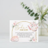 Roze Bloemen Vrijgezellenfeest Tea Party Boeken vo Uitnodiging Briefkaart (Staand voorkant)