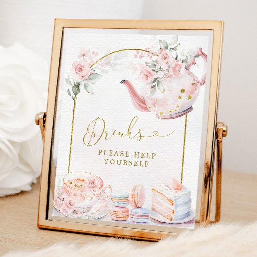 Roze Bloemen Vrijgezellenfeest Tea Party Drinken t Poster