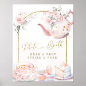 Roze Bloemen Vrijgezellenfeest Tea Party Fotocabin Poster (Voorkant)