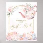 Roze Bloemen Vrijgezellenfeest Tea Party Gastenboe Poster (Voorkant)