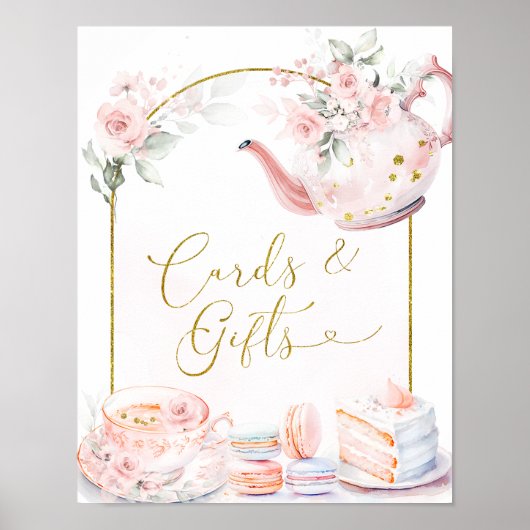 Roze Bloemen Vrijgezellenfeest Tea Party Kaarten & Poster (Voorkant)