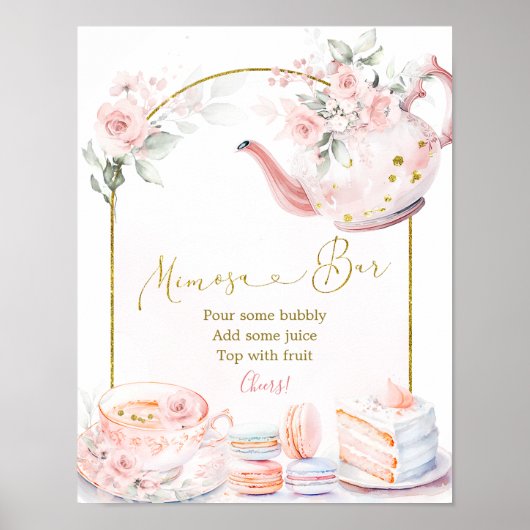 Roze Bloemen Vrijgezellenfeest Tea Party Mimosa ba Poster (Voorkant)