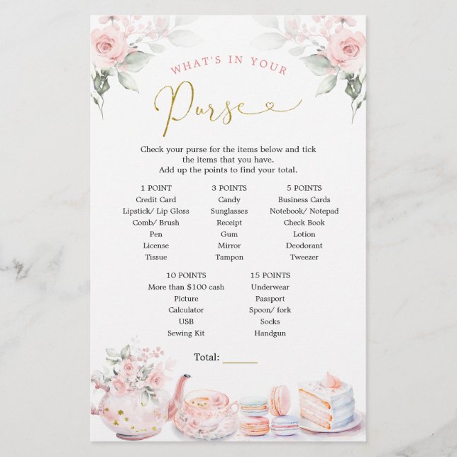 Roze Bloemen Vrijgezellenfeest Tea Party Purse Gam (Voorkant)