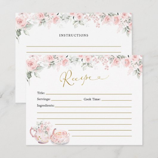 Roze Bloemen Vrijgezellenfeest Tea Party Recept Ka Kaart (Voorkant / Achterkant)
