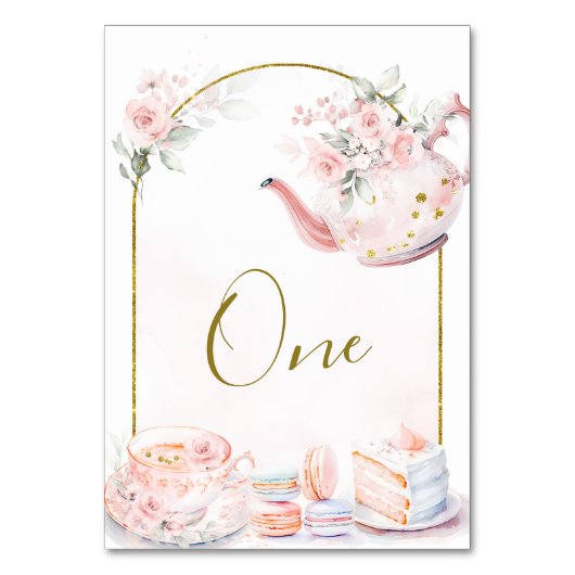 Roze Bloemen Vrijgezellenfeest Tea Party Tafelnumm Kaart (Voorkant)