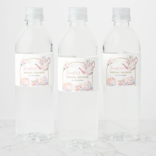 Roze Bloemen Vrijgezellenfeest Tea Party Waterfles Etiket (Flessen)