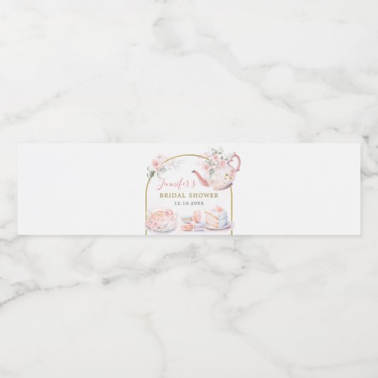 Roze Bloemen Vrijgezellenfeest Tea Party Waterfles Etiket (Enkel label)