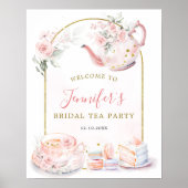Roze Bloemen Vrijgezellenfeest Tea Party Welkomstb Poster (Voorkant)