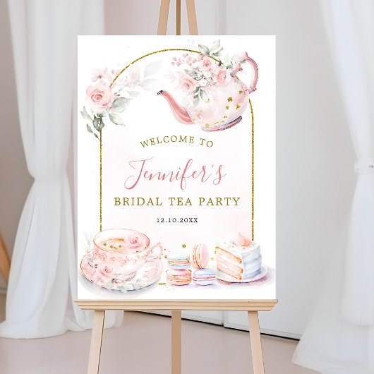 Roze Bloemen Vrijgezellenfeest Tea Party Welkomstb Poster