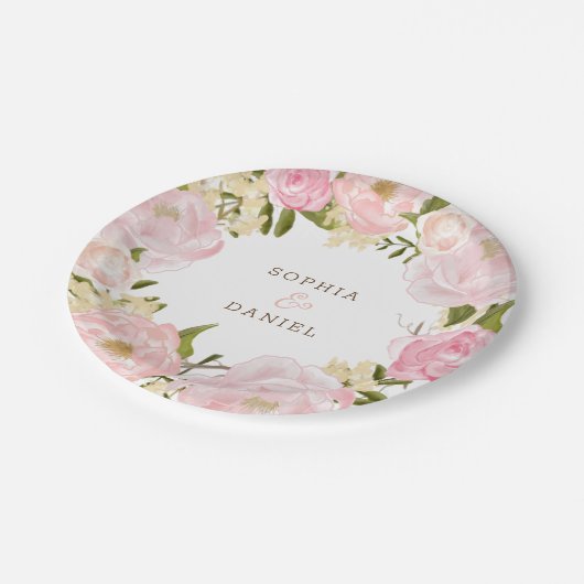 Roze Bloemen Vrijgezellenfeest Trouwpapier Borden Papieren Bordje (Gekanteld)