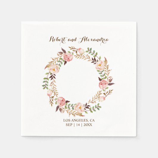 Roze Bloemen Vrijgezellenfeest Trouwreceptie Napki Servet (Voorkant)