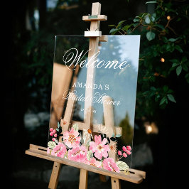 Roze Bloemen Vrijgezellenfeest Welkom Acryl Bord