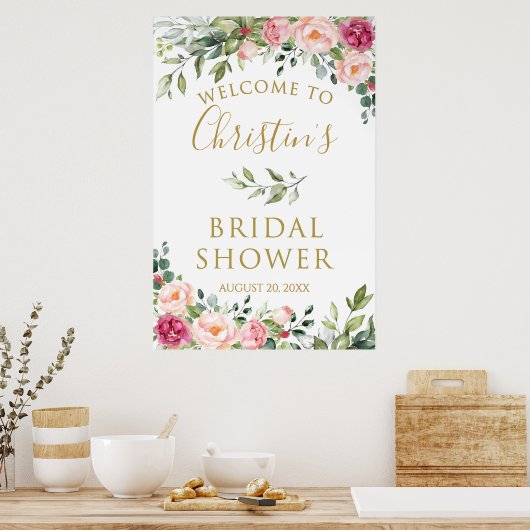 Roze Bloemen Vrijgezellenfeest Welkomstbord, Foam  Poster (Keuken)