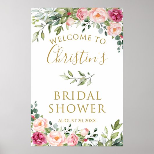 Roze Bloemen Vrijgezellenfeest Welkomstbord, Foam  Poster (Voorkant)