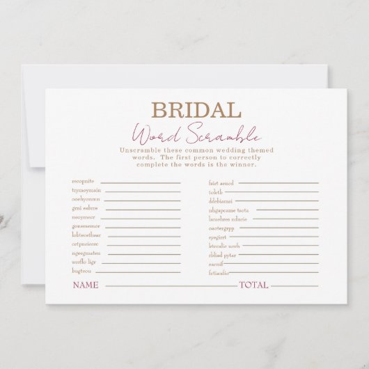 Roze Bloemen Vrijgezellenfeest Woord Scramble Game Kaart (Voorkant)