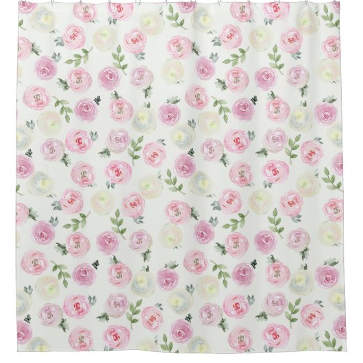 Roze Bloemen Vrouwelijk Douchegordijn (Voorkant)