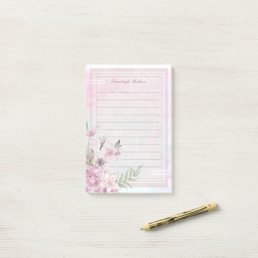 Roze Bloemen Vrouwelijke Essentie Custom Post-it® Notes (Op bureau)
