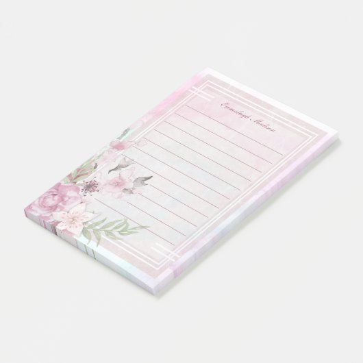 Roze Bloemen Vrouwelijke Essentie Custom Post-it® Notes (Schuin)