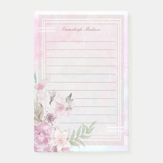 Roze Bloemen Vrouwelijke Essentie Custom Post-it® Notes (Voorkant)