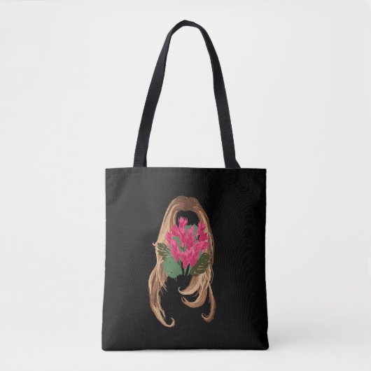 Roze Bloemen & Vrouwengezicht Tote Bag (Voorkant)