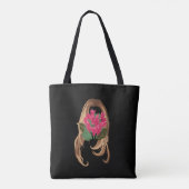 Roze Bloemen & Vrouwengezicht Tote Bag (Achterkant)