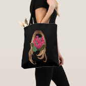 Roze Bloemen & Vrouwengezicht Tote Bag (Dichtbij)