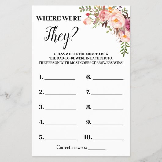 Roze bloemen waar ze de Kaart van het spel Baby sh (Voorkant)