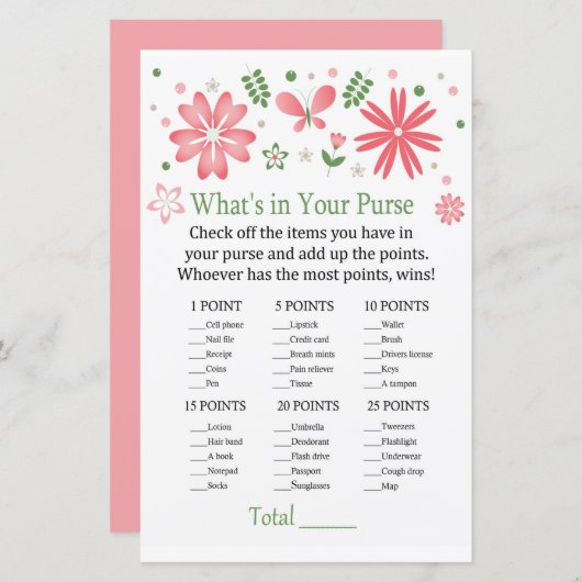 Roze bloemen Wat zit er in je handtas? (Voorkant / Achterkant)