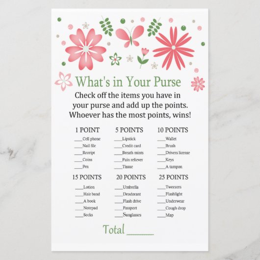 Roze bloemen Wat zit er in je handtas? (Voorkant)