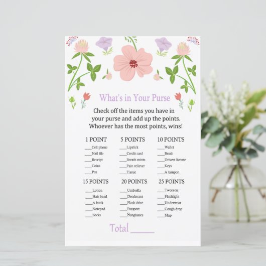 Roze Bloemen Wat zit er in je tas spel (Staand voorkant)