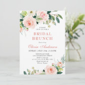 Roze Bloemen Watercolor Bruids Brunch Kaart (Staand voorkant)