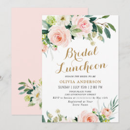 Roze Bloemen Watercolor Bruiloft Luncheon Kaart