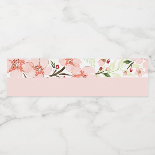 Roze bloemen waterfles etiket (Enkel label)